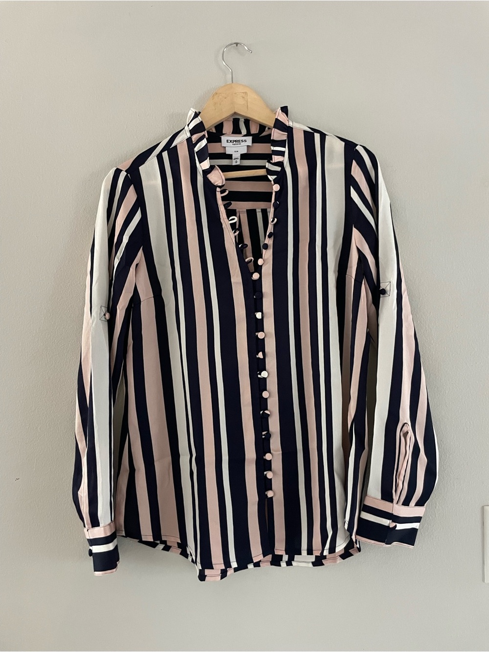 Express Pink, Blue & White Striped Button-Down Blouse